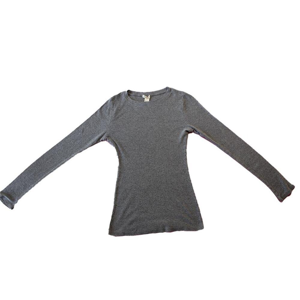 Gray Y2K Stretchy Ribbed Long sleeve top - Picture 6 of 6